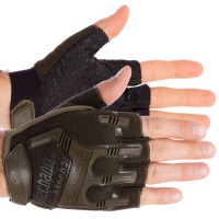 Перчатки (Mechanix) M-PACT Olive, реплика, с обрезанными пальцами